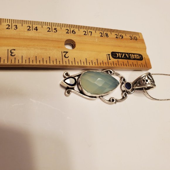 Aqua chalcedony and amethyst sterling silver pendant - Picture 7 of 9